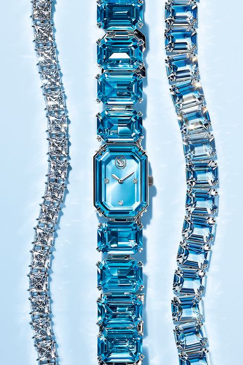 Watch Swarovski, Swarovski Millenia, Blue Crystal Bracelet, Wrist Stack, Fancy Jewellery Designs, Swarovski Crystal Jewelry, Crystal Watches, Swarovski Bracelet, Dope Jewelry