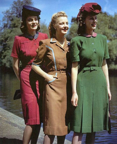 1940s fashion, British Utility dresses, WWII rationing Ww2 Fashion, 1940 Fashion, Wwii Fashion, 40's Fashion, 1940s Women, 1940's Style, Kawaii Clothes Goth, Fashion 1940s, 1940's Fashion