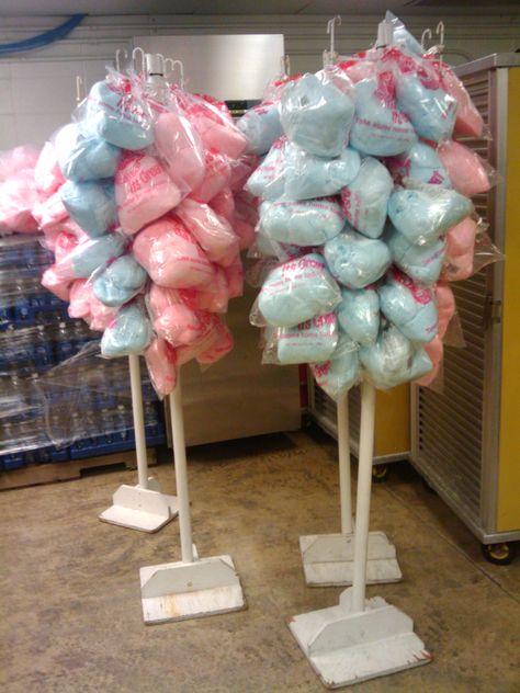 This will happen!! Cotton candy poles at the reception- wedding colors? Candy Shack, Cotton Candy Stand, Diy Stand, Medieval Fair, Candy Stand, Candy Ideas, Quinceanera Planning, Carnival Circus, Candy Display