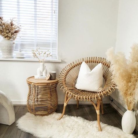 A sustainable natural rattan chair in natural with intricate cane pole detailing. Boho Rattan Chair, Rotan Chair, White Wicker Chair, Chair Nursery, White Wicker, Rattan Chair, Wicker Chair, Sofas And Chairs, Sofa Furniture