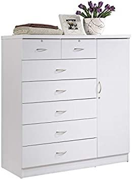 Pemberly Row Tall 7 Drawer Chest with 2 Locking Drawers and Garment Rod or Extra Storage in White Dresser Rattan, Chest With Drawers, Rattan Dresser, Dresser In Closet, 8 Drawer Dresser, Six Drawer Dresser, Dresser Organization, 7 Drawer Dresser, Wooden Dresser