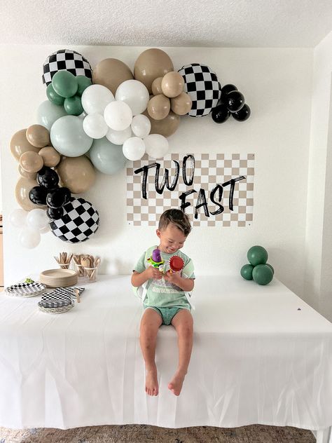 Too Fast Birthday Party Ideas, Two Fast Modern Birthday, 2nd Birthday 2 Fast, Two Fast Table Decor, Two Much Fun Birthday Boy, Two Fast Birthday Balloon Arch, 2 Fast Too Furious Birthday, Birthday Boy 2nd Party Themes, 2 Cool Birthday Theme