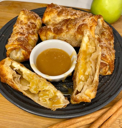 Caramel Apple Cheesecake Egg Rolls Easy Dessert - fed by sab Cheesecake Egg Rolls, Superbowl Food Appetizers, Bacon Wrapped Pork Tenderloin, Ways To Cook Eggs, Crispy Egg, Rolls Easy, Bacon Wrapped Pork, Oreo Fudge, Classic Apple Pie