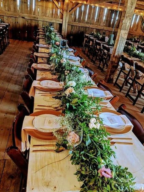 Costco Garland, Costco Wedding Flowers, Costco Flowers, Industrial Wedding Reception, Wedding Table Garland, Do It Yourself Wedding, Table Garland, Green Garland, Wedding Table Flowers