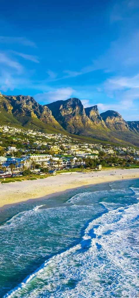 Cape Town's Camps Bay Beach is one of the world's most scenic beaches Cape Town Beach, Camps Bay Beach, Camps Bay Cape Town, Camps Bay, Beautiful Place, Wanderlust Travel, Travel Inspo, Mobile Wallpaper, Cape Town