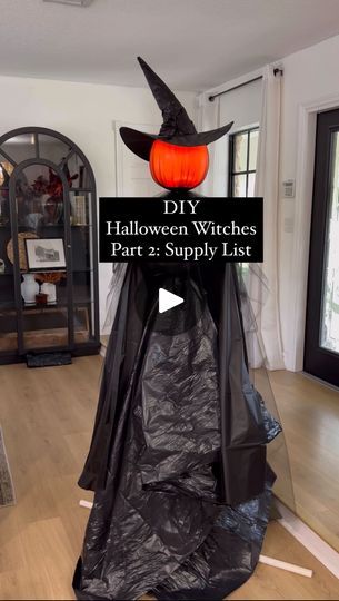 4K reactions · 61 comments | DIY Halloween Witches 🧙 Supply List!

We’re so glad you love the DIY witches and can’t wait to share a how-to soon.

Remember to try to use the items you already have in your home. I already had grocery bags, leftover PVC pipes, pool noodles, etc. You can get creative and do the same with other items in your home.

Supplies we used to make 3 life-size witches: 

- 3 Walmart candy pumpkin bin for the head 
- 3 Witch hats 
- 3 LED pumpkin light 
- Glue gun to glue them to the top of the pumpkin 
- Leftover grocery bags or an item you have to create a form for the upper body 
- 3 Pool noodles or any item you have to create a form for the lower body 
- 5 Dollar Tree black plastic tablecloths for arms 
- Walmart tulle fabric 
- Lowe’s large black plastic sheeting f Yard Witch, Life Size Witch, Pool Noodle Halloween, Diy Witches, Diy Halloween Witch, Candy Pumpkin, Tree Props, Morgan Elizabeth, Witch Supplies