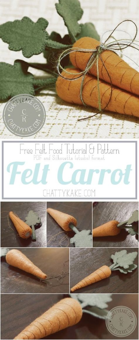 Felt Carrot, Carrot Pattern, Felt Fruit, Wool Felt Projects, Felt Play Food, Food Patterns, Felt Food, Felt Patterns, Easy Craft Projects