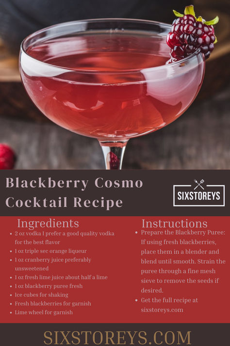 Blackberry Cosmo Cocktail Recipe Cosmo Recipe, Cosmo Cocktail, Juice Ice Cubes, Cranberry Juice, Drinks Alcohol Recipes, Alcohol Recipes, Mixology, Fresh Lime Juice, Blackberry