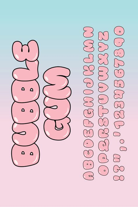 Numbers Bubble Letters, Bubble Lettering Fonts, Girly Graphic Design, Bubble Letters Alphabet, Bubble Alphabet, Alfabet Font, Bubble Letter Fonts, Font Bubble, Lettering Styles Alphabet