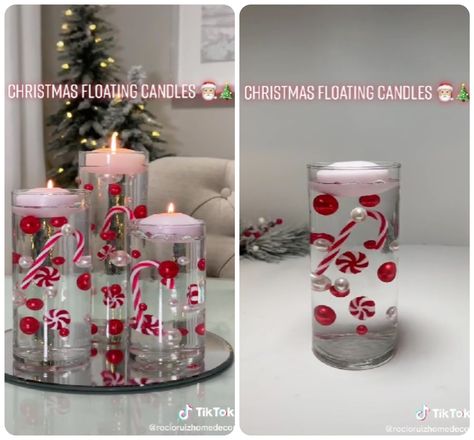 DIY Christmas Floating Candles Are This Season's Must-Have Piece of Decor Flameless Candle Centerpiece, Christmas Floating Candles, Water Beads Centerpiece, Floating Candle Centerpieces Diy, Floating Candle Decorations, Gel Candle Diy, Christmas Candle Crafts, Floating Candle Vase, Floating Centerpieces