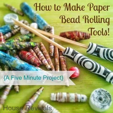 House Revivals: How to Make Your Own Paper Bead Roller Bead Making Tutorials, Recycler Diy, Paper Beads Tutorial, Paper Beads Diy, Paper Beads Template, Make Your Own Paper, Make Paper Beads, Paper Bead Jewelry, Bead Making