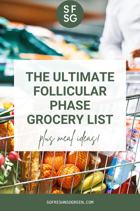 While eating a wide variety of nutrients to support each phase of the menstrual cycle is important, I love focusing on the follicular phase, as it’s truly a “fresh start” and opportunity to influence how you feel the entire rest of the cycle.  So let’s get started with the most delicious follicular phase foods and follicular phase grocery shopping list providing you with ingredient and meal ideas to help you naturally balance your hormones. Snag all of the details on the blog now! What To Eat In Follicular Phase, Follicular Phase Shopping List, Follicular Phase Salad, Follicular Phase Meal Ideas, Food For Follicular Phase, Follicular Phase Lunch, Meals For Follicular Phase, Follicular Phase Foods Recipes, Menstrual Syncing