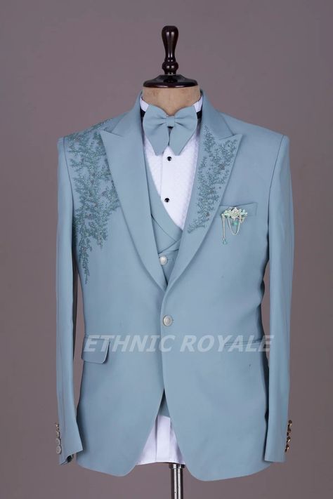 WEDDING TUXEDO SKY Blue Men, Men Tuxedo 3 piece blue, men dinner suit blue, groom wedding suit blue, groom tuxedo blue, men sky blue tuxedo Powder Blue Tuxedo, Sky Blue Suit Design, Cot Pant For Men Wedding, Cot Pant For Men, Sky Blue Tuxedo, Blue Groom Tuxedo, Groom Tuxedo Blue, Wedding Suit Blue, Blue Groomsmen Attire