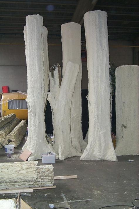 These spray foam trees could be used for a party with branches stuffed in on sides and tops Diy Spray Foam, Diy Spray Foam Insulation, Spray Foam Insulation Kits, Foam Diy, Tree Props, Foam Carving, Foam Spray, Theatre Props, Foam Art