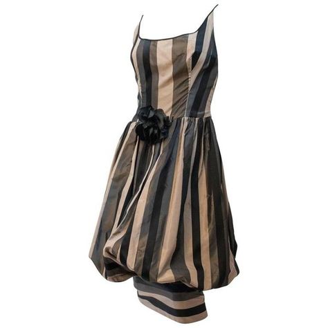 Preowned 80s Slik Stripe Balloon Dress ($445) ❤ liked on Polyvore featuring dresses, aesthetic day dresses, black, pre owned dresses, balloon dress, 1980s dress, preowned dresses and 80s inspired dresses 80s Party Dress, Quirky Clothing, 1980 Fashion, Baggy Dresses, Balloon Dress, Dresses Aesthetic, 1980s Dresses, 80s Dress, Summer Blouses