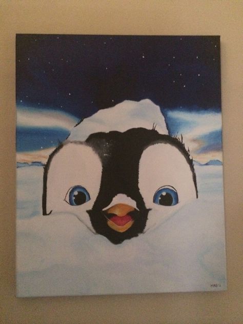 Cute Penguin Painting Acrylic, Painting Ideas On Canvas Penguin, Penguin Painting On Canvas, How To Paint A Penguin, Penguin Painting Acrylic Easy, Penguin Painting Easy, Penguin Canvas Painting, Cute Penguin Painting, Penguin Painting Acrylic