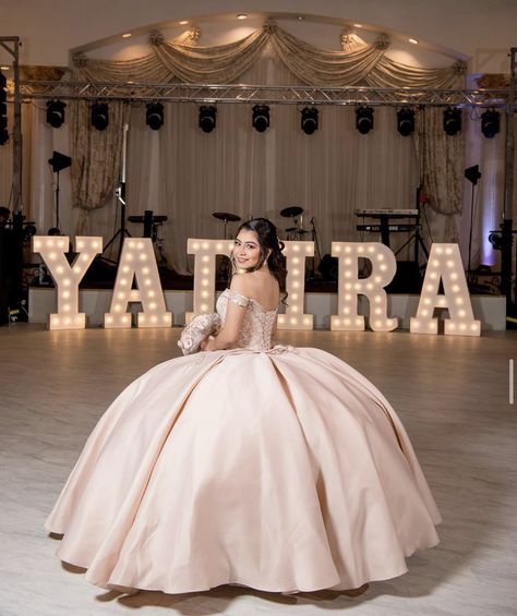 Quince Decorations Ideas Rose Gold, Quince Second Outfit, Outside Quinceanera Ideas, Qenseñera Ideas, Quince Court Pictures, Quinceanera Court Pictures, Pink Quince Theme, Light Pink Quinceanera Dresses, Quinceanera Dama Dresses