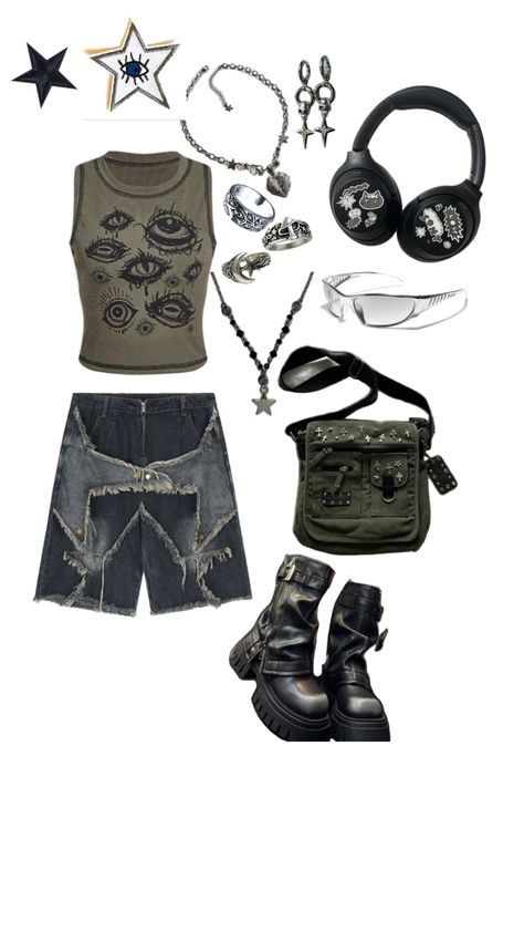 Top,pants,jewellery,boots and accessories Grudge Aesthetics Outfits, Grudge Aesthetics, Grungy Outfit, Aesthetics Outfits, Y2k Outfit Ideas, Girls Cartoon Art, Grunge Outfits, Fitness Inspo, Cloth Bags