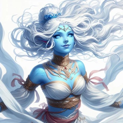 (19) Genasi of every element : dndai Air Genasi Female, Genasi Female, Air Genasi, Water Genasi, Dnd Npc, Elven Jewelry, Fantasy Portraits, Dnd Characters, Character Portraits