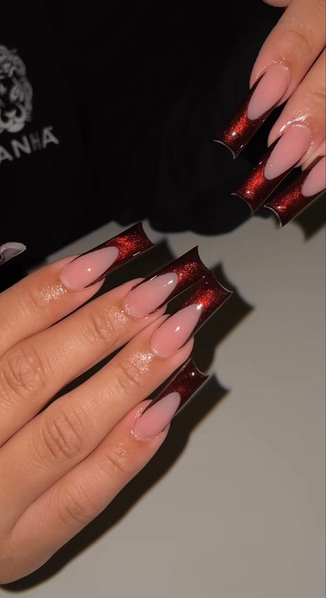 Dark Red Nails, Tapered Square Nails, Cute Short Nails, Dark Nails, Pink Acrylic Nails, Prom Nails, Pretty Acrylic Nails, Square Nails, Stiletto Nails