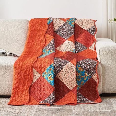 Amazon.com: Qucover Quilted Throw Blanket, Soft Microfiber Fall Quilt Throw,Lightweight Multicolour Print Orange Patchwork Quilt, Quilted Throws for Couch, Small Quilt 50"x 60" : Home & Kitchen Quilted Throws, Bag House, Quilted Bed, Fall Quilt, Quilt Display, Bohemian Bedspread, Quilted Throw, Quilts Decor, Quilted Throw Blanket