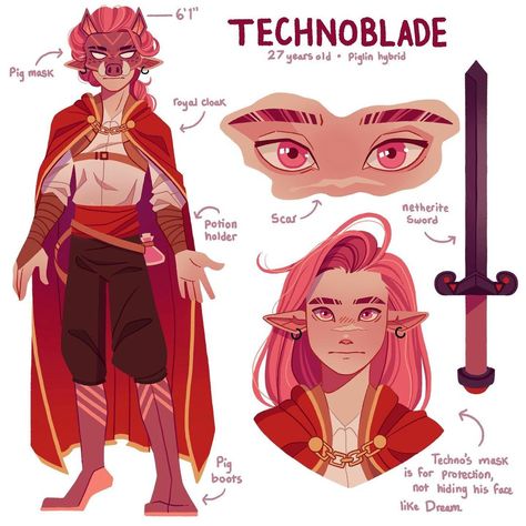 Scorpia’s Instagram profile post: “Here’s my new and updated reference for Technoblade. I really enjoy making references for people... I think I’ll start doing more again :)…” Technoblade Mask, Techno Cosplay, Techno Design, Technoblade Fanart, Pig Mask, Dream Mask, Minecraft Dream, Technoblade Never Dies, Minecraft Drawings