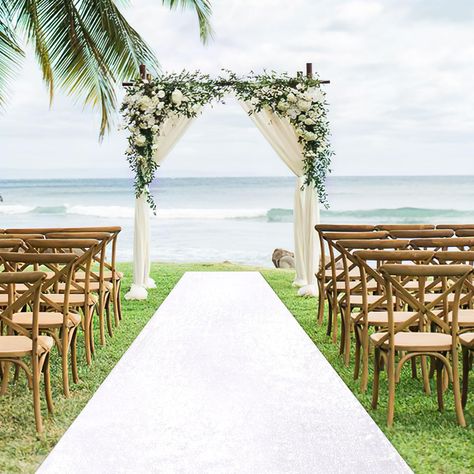 Outdoor Beach Wedding Ideas, Beach Wedding Ceremony Aisle, Ciara Wedding, White Aisle Runner, Simple Outdoor Wedding, Wedding Walkway, Outdoor Beach Wedding, Beach Wedding Aisles, White Wedding Arch