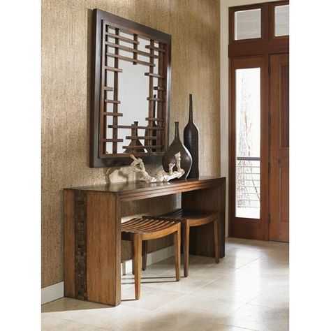 While minimalist in shape, the console table features an elegant coconut shell inlay on its top and sides creating an interesting, yet subtle design statement. Turtle Island, Tommy Bahama Home, Lexington Home, Casa Country, Mirror Plates, Asian Design, Square Mirror, Lexington Furniture, Contemporary Decor