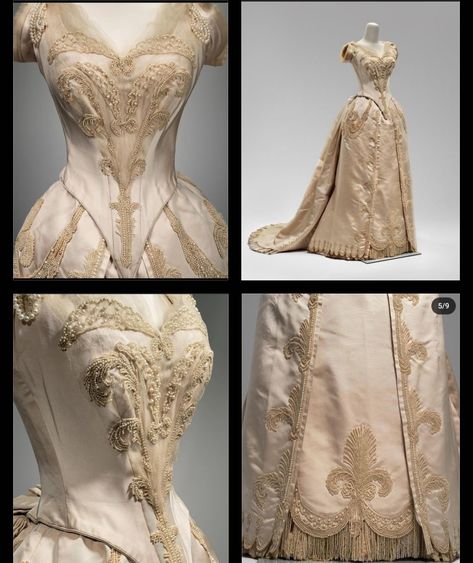 1880, House of Worth. So many seed pearls 1885 Fashion, 1880 House, House Of Worth Gowns, Worth Gowns, Worth Dresses, Gaun Abad Pertengahan, Historical Gowns, House Of Worth, Victorian Era Fashion