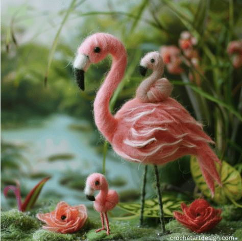 Needle Felted Baby Flamingo ~ Craft Inspiration Felt Flamingo, Baby Flamingo, Flamingo Craft, Felt Baby, Horse Sculpture, Tunisian Crochet, Irish Crochet, Baby Crafts, Felt Dolls