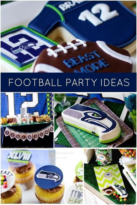 Seahawk Boy's Football Birthday Party Ideas. Seahawks Food, Seahawks Party, Football Party Ideas, Boy Birthday Party Ideas, Birthday Party Boy, Seattle Seahawks Football, Spaceships And Laser Beams, Football Birthday Party, Seahawks Fans