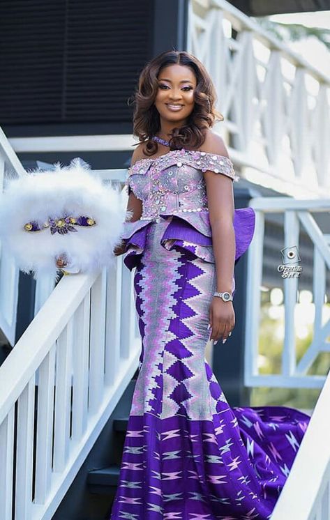 Purple Kente Styles for Engagement Kente Styles For Engagement, Purple Kente, Kente Designs, Kente Fashion, African Traditional Wedding Dress, African Wedding Attire, Kente Dress, African Lace Styles, African Traditional Wedding