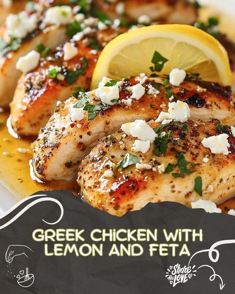 Zesty Greek Chicken with Lemon and Feta: A Flavorful Mediterranean Delight Mediterranean Chicken Recipes, Chicken Delight, Chicken With Lemon, Mediterranean Recipes Healthy, Greek Chicken Recipes, Mediterranean Diet Recipes Dinners, Chicken Tonight, Greek Lemon Chicken, Greek Foods