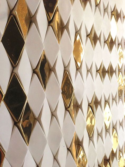 Wellington Gold (ceramic tiles). Photo © Giles Miller Studio. Gold Tiles, Gold Tile, Retro Interior, Material Textures, Wall Finishes, Gold Wall, Materials And Textures, Wall Treatments, Tile Patterns