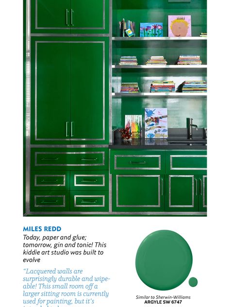 Gorgeous green lacquer! Lacquer Cabinets, Green Lacquer, Lacquered Walls, Nickel Metal, Paper Glue, First Apartment, Metal Trim, Small Room, Gin And Tonic