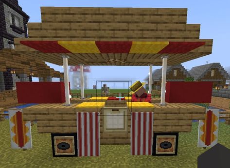 Hotdog Stand - Puesto de Hotdogs #minecraft Minecraft Castle Blueprints, Minecraft Food, Minecraft Gifts, Minecraft Theme, Minecraft House Plans, Minecraft Modern, Easy Minecraft Houses, Minecraft Castle, Hot Dog Stand