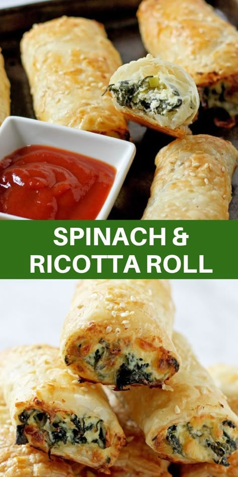 Ricotta Rolls, Cheesy Rolls, Puff Pastry Recipes Savory, Spinach Rolls, Cheesy Spinach, Spinach And Ricotta, Spinach Ricotta, Spinach Recipes, Puff Pastry Recipes