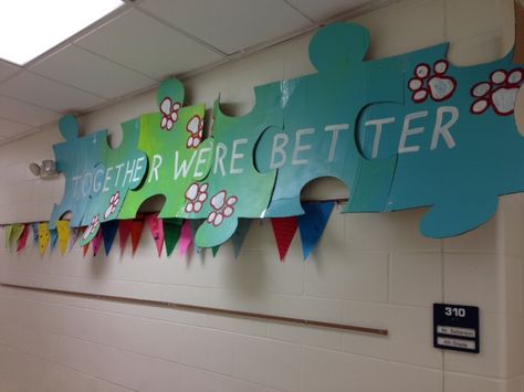 Puzzle Piece School Theme, Puzzle Classroom Door, Puzzle Piece Classroom Theme, Puzzle Decorations Classroom, Puzzle Piece Decorations, Puzzle Theme Party Decorations, Puzzle Party Decorations, Puzzle Party Ideas, Puzzle Theme Classroom