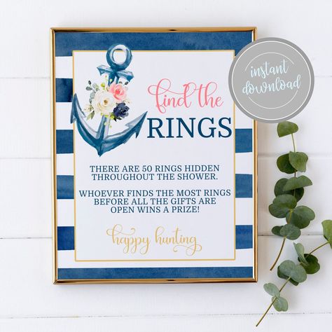 Nautical Bridal Shower Ideas, Mini Wine Labels, Mini Champagne Labels, Nautical Bridal Showers, Price Is Right Games, Ring Game, Edible Cupcake Toppers, Advice For Bride, Whats In Your Purse