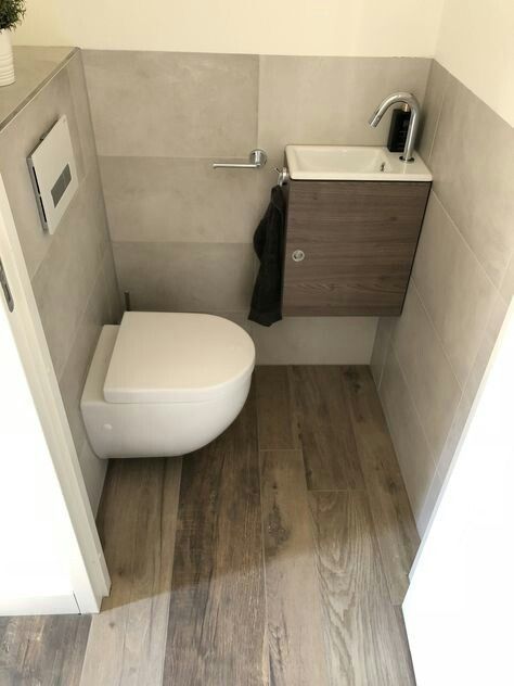 Small Toilet Under Stairs, Small Space Toilet, Tiny Toilet, Small Toilet Design, Tiny Powder Rooms, Small Downstairs Toilet, Bathroom Under Stairs, Half Bathroom Decor, Small Toilet Room