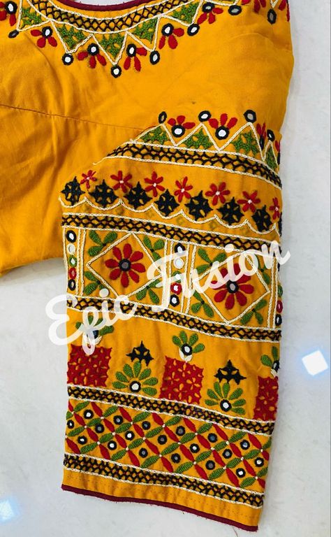 Pin by DilMA 😍😍 on blouse in 2022 | Kutch work designs, Hand embroidery design patterns, Handmade embroidery designs Bharat Work Chaniya Choli, Kurti Bharat Work, Rabari Embroidery Blouse, Rabari Bharat Blouse, Sindhi Mirror Work Embroidery, Kachhi Work Chaniya Choli, Gamthi Work Blouse Design, Bharat Blouse Design, Bavliya Bharat Blouse