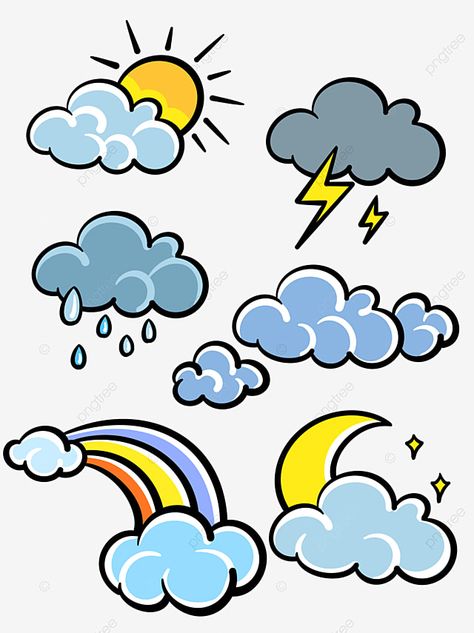 Sun And Clouds Drawing Simple, Rain Cartoon, Tower Climber, Speed Draw, Sun Drawing, Weather Cloud, Creative School Project Ideas, Cartoon Sun, Weather Icon