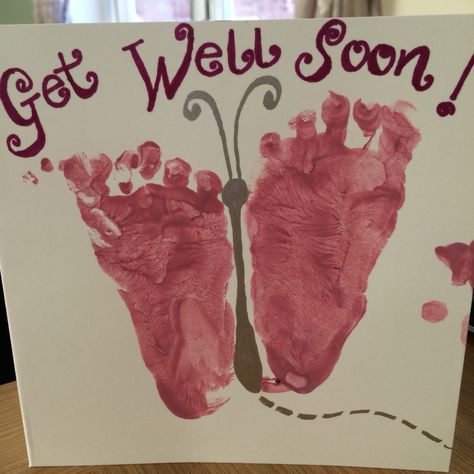 Get well soon footprint card Get Well Handprint Crafts, Handprint Get Well Card, Get Well Cards From Preschoolers, Get Well Soon Preschool Craft, Get Well Soon Crafts For Kids, Get Well Handprint Card, Get Well Footprint Card, Get Well Soon Handprint Card, Get Well Cards Made By Kids Hand Prints