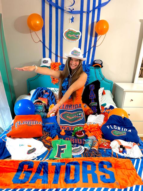 Blue and orange gator bed party decision day Uf Bed Party, College Plan, College Bed, Decision Day, Bed Party, Uf Gators, Florida Gators Football, College Bedding, Colleges In Florida