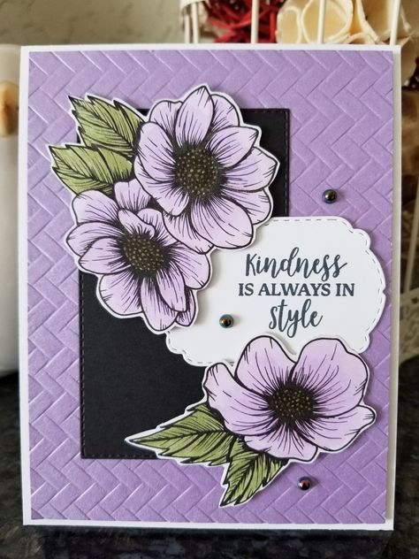 Card Ideas Aesthetic, Stampin Up Card Ideas, Designer Paper Cards, Poppy Cards, Purple Cards, Homemade Birthday Cards, White Cards, Designer Paper, Embossed Cards