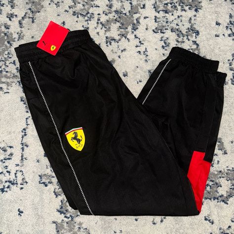 New Puma X Ferrari Sds Race Pants Joggers Size: Large Color: Black Red White Yellow Brand New With Tags Ferrari Clothing, Ferrari Clothes, F1 Outfit, Ferrari Fashion, Ferrari Shoes, F1 Girl, Ferrari Girl, Race Outfit, Puma Pants