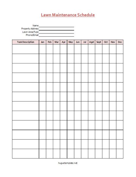 Maintain a beautiful lawn effortlessly with our printable Lawn Maintenance Schedule template! Lawn Maintenance Schedule, Home Maintenance Schedule, No Mow Grass, Daily Schedule Template, Create A Calendar, Excel Budget Template, Lush Lawn, Grass Type, Business Checklist