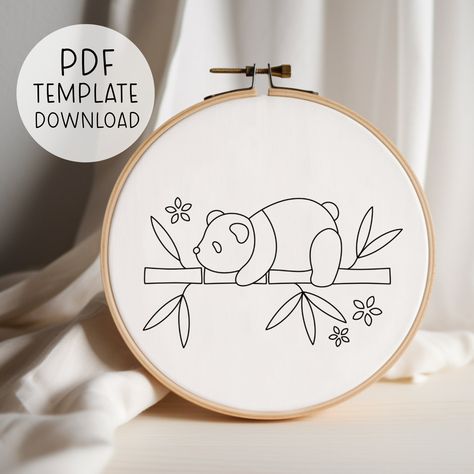 Panda Hand Embroidery Pattern, Cute Panda Embroidery Pattern, Bamboo Embroidery Design, Zoo Embroidery Animals Embroidery PDF Animal Motifs Design, Panda Embroidery Design, Embroidery Hoop Art Tutorial, Panda Embroidery, Bamboo Embroidery, Embroidery Animals, Animals Embroidery, Pattern Template, Embroidery Template