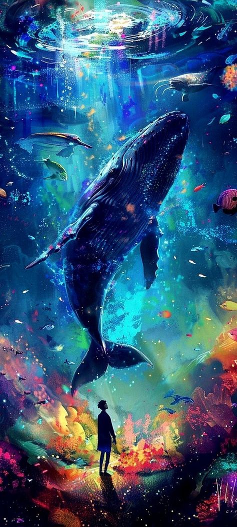 Whale From Avatar, Whale Aesthetic, Whale Artwork, Marine Life Art, Space Whale, Astronaut Illustration, Underwater Painting, Dragon Artwork Fantasy, Whale Art