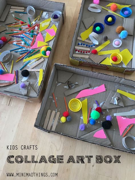 Fun and simple open ended craft activities to make with your kids. Just give them lots of interesting texture and colour items and let the loose with the glue! Open Ended Crafts, Open Ended Art For Toddlers, Shoebox Crafts, Open Ended Art, Recycling Activities, Cardboard Creations, Making Patterns, Tape Painting, Summer Crafts For Kids